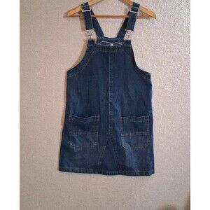 Denim Pinafore Midi Dress in Dark Blue NWT
